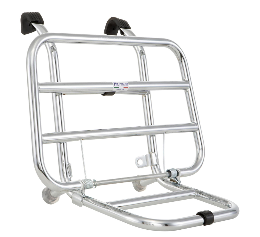 Bagagerek vooraan voor Vespa PX 80-200cc, opvouwbaar, chroom