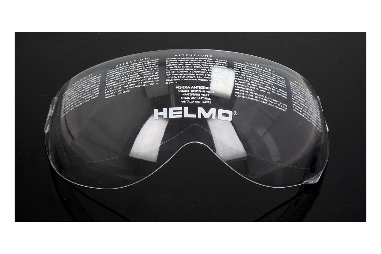 Helmo Milano vizier, helder, brilvizier voor PelleDura, ViaColVento, Turbine (ECE 22.05)