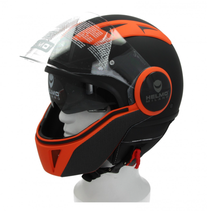 Helmo Milano Volstraalhelm, FuoriRotta Premium, zwart, oranje, mat