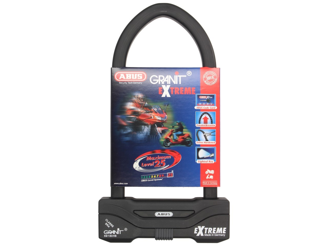 ABUS U-slot 260x111 Granit Extreme Plus 59 voor motorfiets, scooter & Vespa