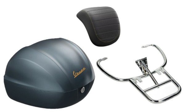 Topkofferset 32L Blauw Officina 8 (D31), rugkussen zwart voor Vespa Sprint / Primavera