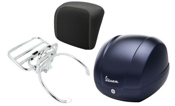 Topkofferset 36L diepblauw mat opaco (288/A), bagagerek chroom voor Vespa GTS 125/300/310