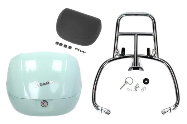 Topkofferset 32L latte menta (350/A), zwart rugkussen, chroom bagagerek voor Primavera