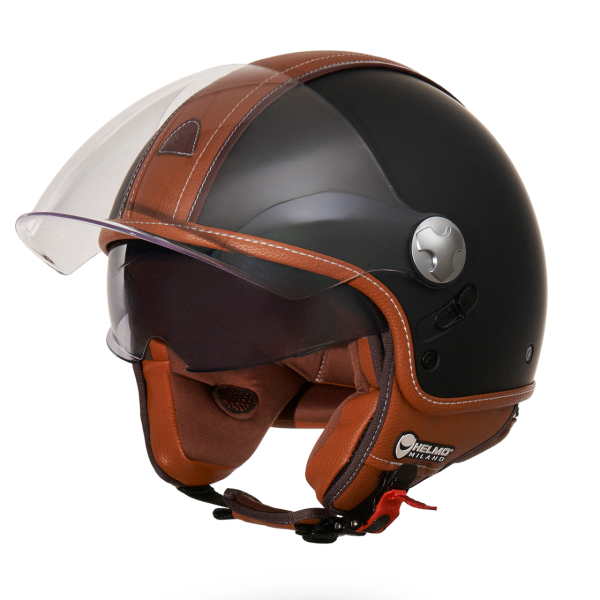 Helmo Milano Demi Jet, PelleDura Premium, zwart mat, bruin